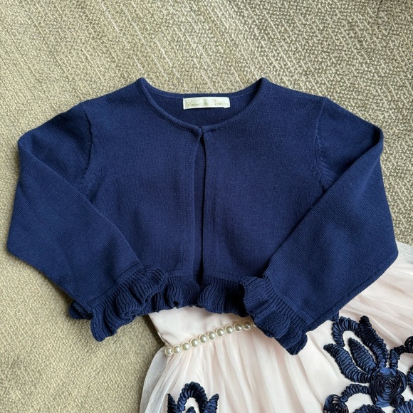 AMERICAN PRINCESS PINK/NAVY EASTER PARTY DRESS W/NAVY SWEATER SHRUG Sz 2T - Picture 3 of 13